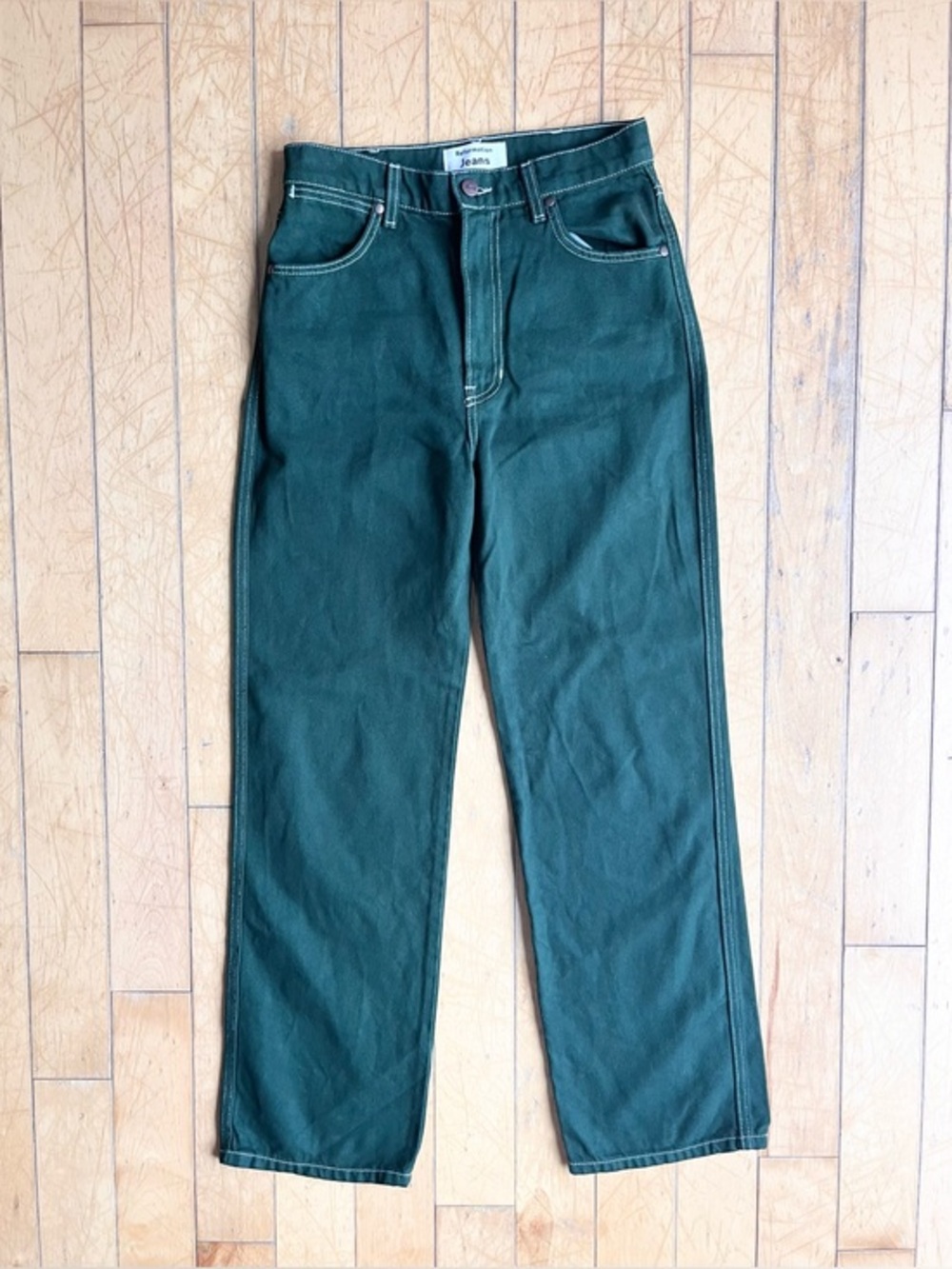 Reformation Emerald Green Cowboy High Rise Straight Leg Denim Jeans Size 26